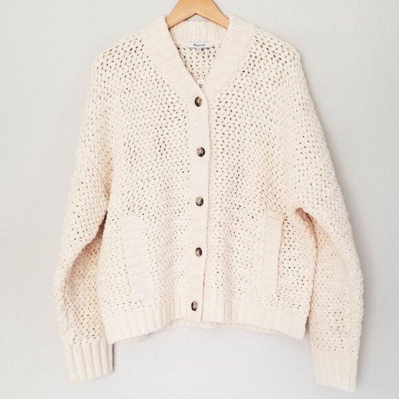 NEW Madewell Bomber Cardigan Sweater XXL Antique Cream Chunky Wool Blend $148 - Picture 6 of 16